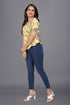 OWO THE LABEL women top chain print short sleeve yellow color v neck satin fabric (OTLTPS2003)